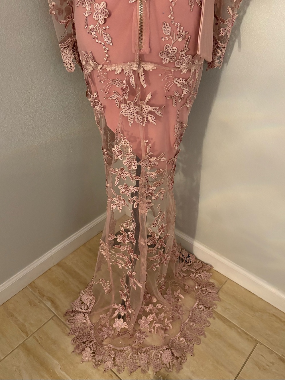 Zhivago Signature Floral Lace Poison Gown in blush pink - Picture 7 of 15